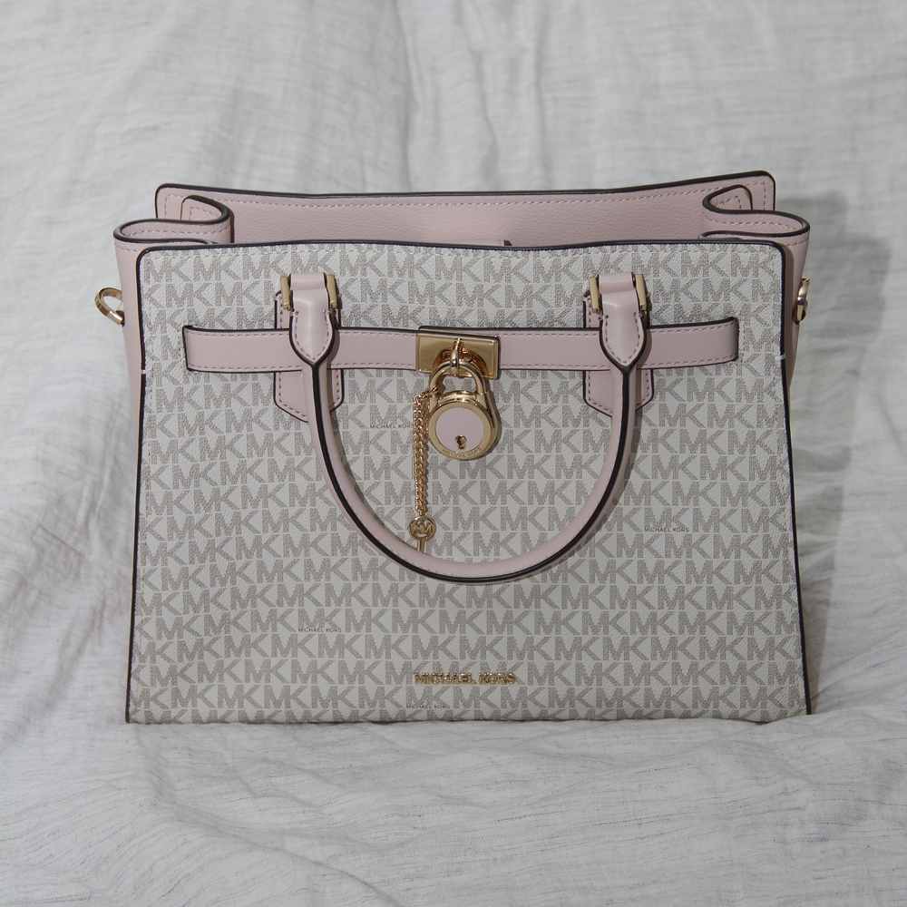 Michael Kors Pink and Cream Satchel with Gold-Tone Hardware